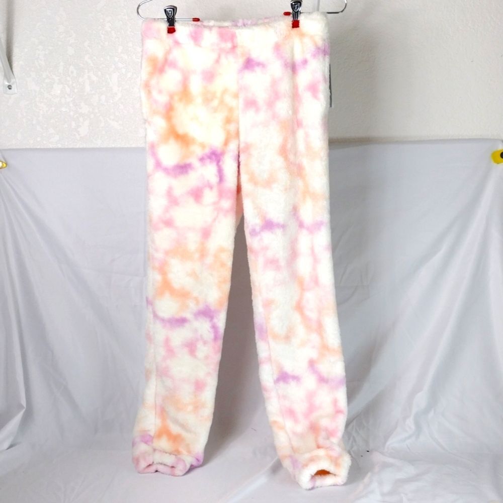 Girls Fuzzy Pink Tye Dye Pajama/Sweat Bottoms